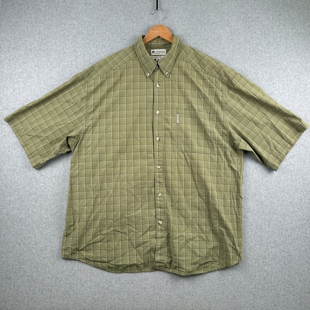 Columbia Shirt‎ Mens XXL Green Plaid Short Sleeve Button Down AM7897